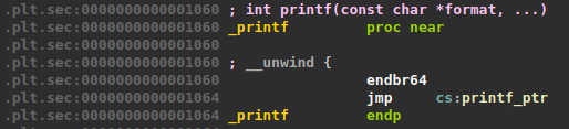 PLT entry for printf